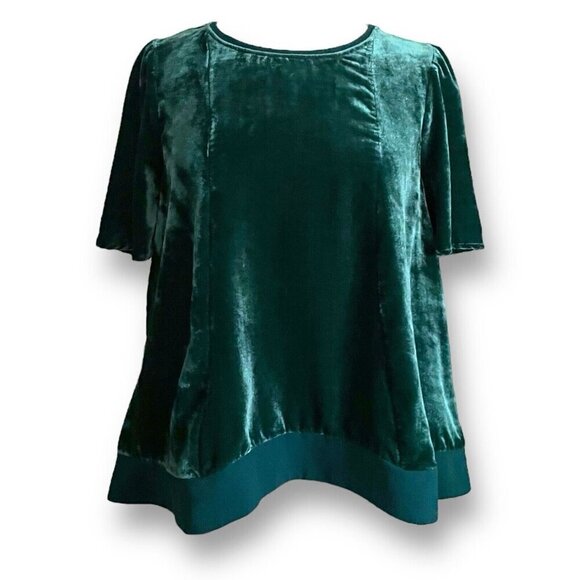 Maeve Anthropologie Womens Top Sz Small Green Crushed Velvet Boho Holiday Shirt - Picture 2 of 6